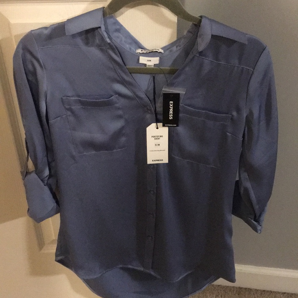 Blue blouse with a satin finish